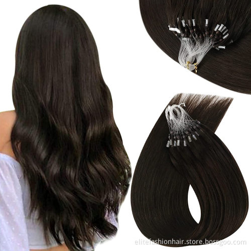 Hot sells double drawn Healthy bouncy texture rumy human virgin russian 12 to 30 inch loop hair micro ring hair micro loop hair